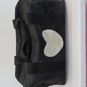 tm! Black Glitter Silver Heart Makeup Travel Bag